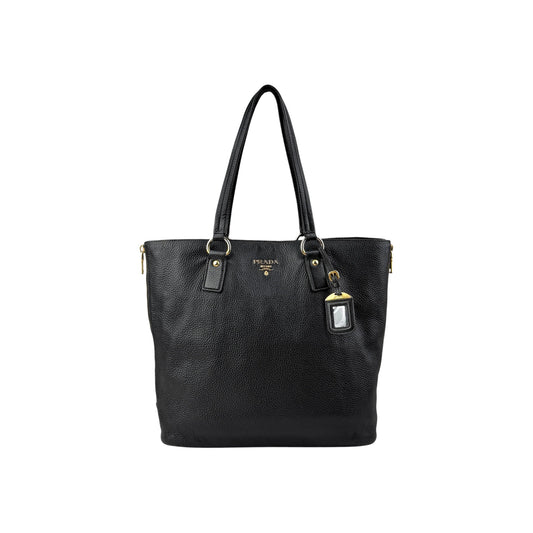 Prada Black Vitello Daino Leather Large Shopping Tote Bag