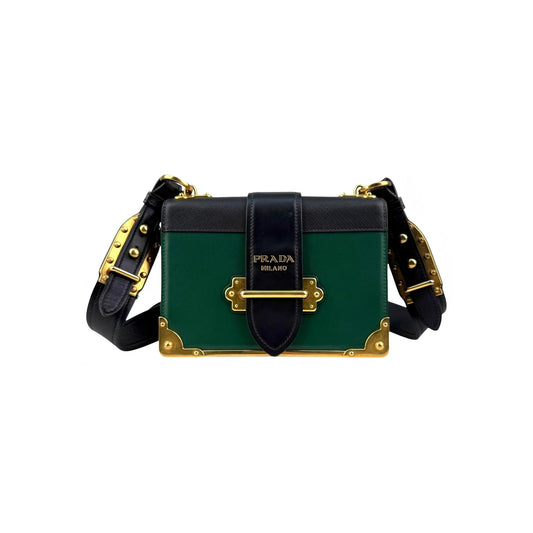 Prada Green/Black Leather City Calf and Saffiano Leather Cahier Bag