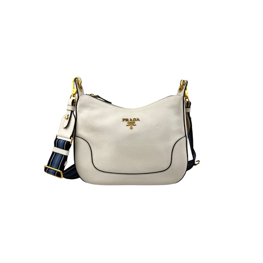 prada vitello daino zippered hobo messenger bag white front