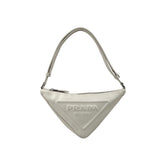 prada white leather triangle shoulder bag front