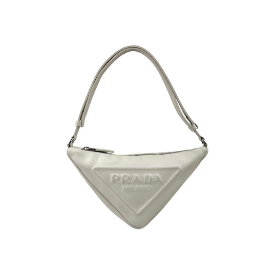 prada white leather triangle shoulder bag front