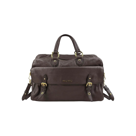 Miu Miu Brown Leather Fold-Over Satchel Bag