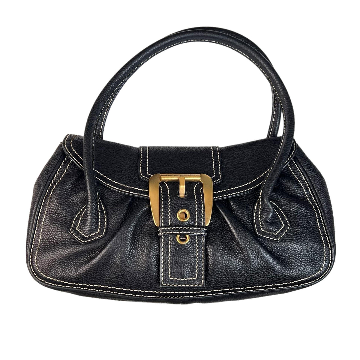 Celine  Black Leather Buckle Satchel