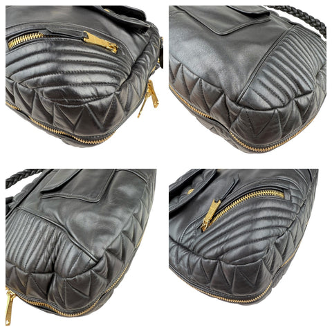 Miu Miu Nappa Matelasse Biker Coffer Leather Top Handle Bag Black