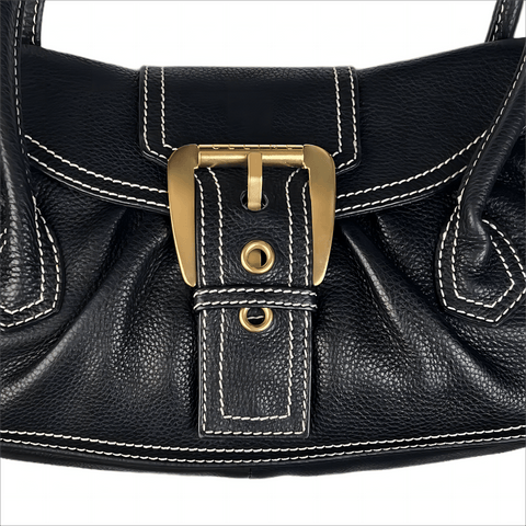 Celine  Black Leather Buckle Satchel