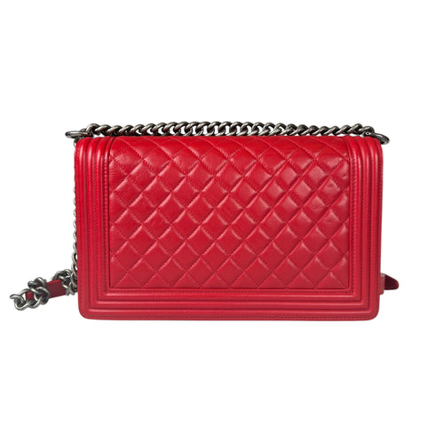 Chanel  Red Quilted Leather Large Boy Flap Bag