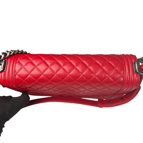 Chanel  Red Quilted Leather Large Boy Flap Bag