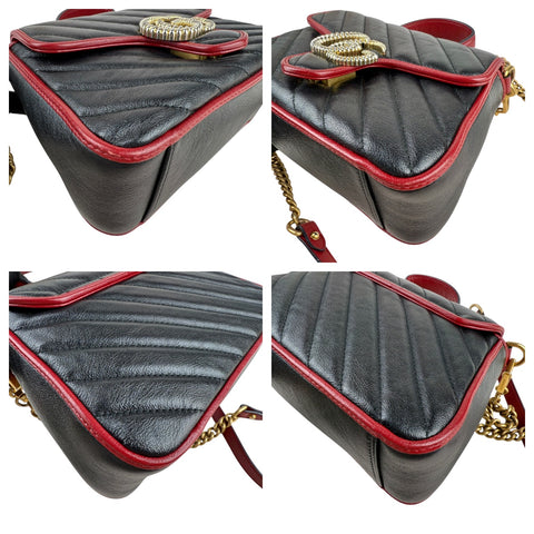 Gucci Black Red Quilted Leather Marmont Torchon Top Handle Crossbody Bag