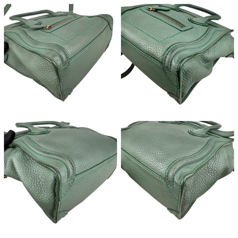 Pre-owned celine-nano-luggage-crossbody-bag-pebble-green-front-view
