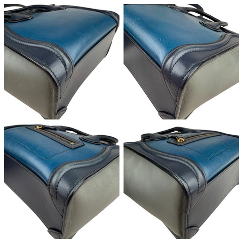 Celine Luggage medium model handbag in blue, dark blue and grey tricolor leather