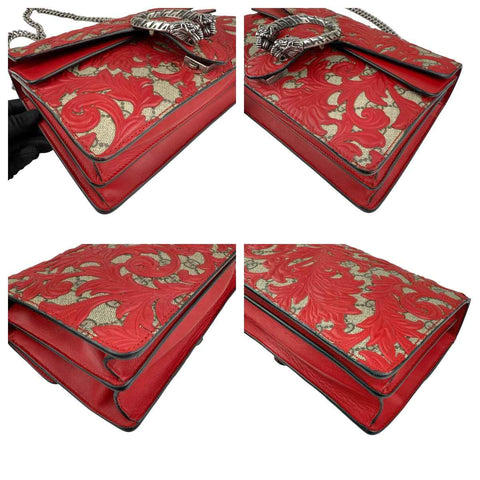 Gucci Beige/Red GG Coated Canvas Supreme and Leather Arabesque Medium Dionysus Bag