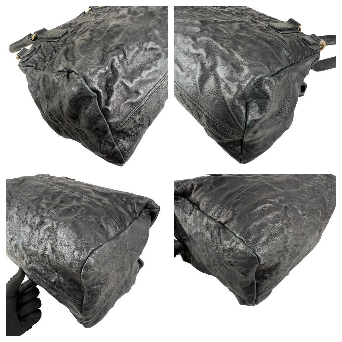 Pre-owned givenchy black sheepskin leather medium pepe pandora bag front