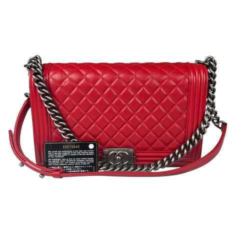 Chanel  Red Quilted Leather Large Boy Flap Bag