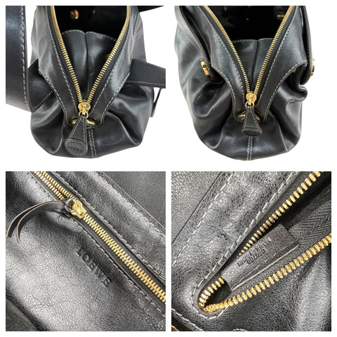 Pre-owned Loewe Semi-shoulder Bag Double handle Black Leather Embossed logo Gold hardware