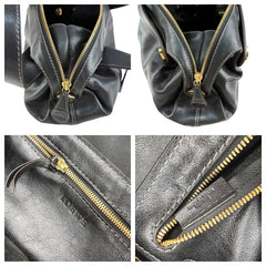 Loewe Semi-shoulder Bag Double handle Black Leather Embossed logo Gold hardware