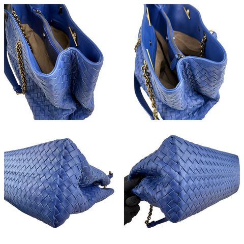 Bottega Veneta Blue Medium Nappa Intrecciato Double Chain Tote