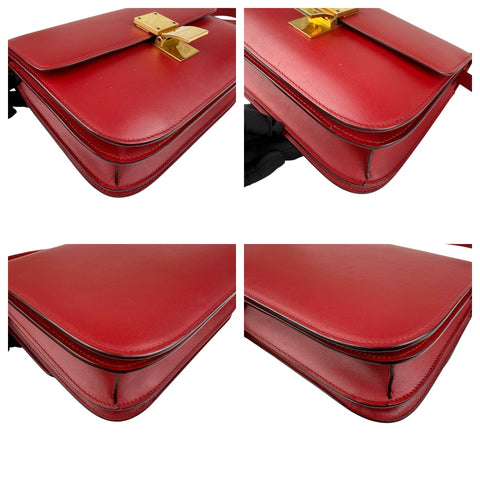 Celine Classic Box  Leather Shoulder Bag Red Color