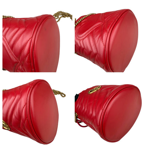 Gucci Mini bucket GG Marmont bag in red herringbone leather