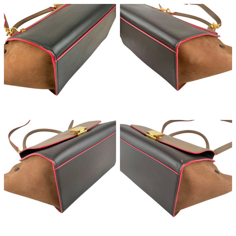 Celine Tricolor Calfskin and Suede Trapeze Satchel