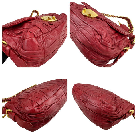 Prada Red Gathered Leather Shoulder Bag