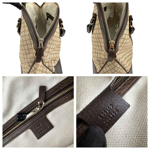 Gucci Beige/Brown Diamante Canvas And Leather Large Horsebit Catherine Satchel