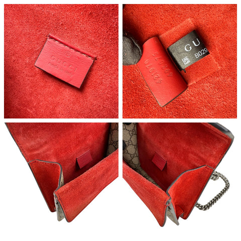 Gucci Dionysus Shoulder Bag Small Beige Red Canvas Suede