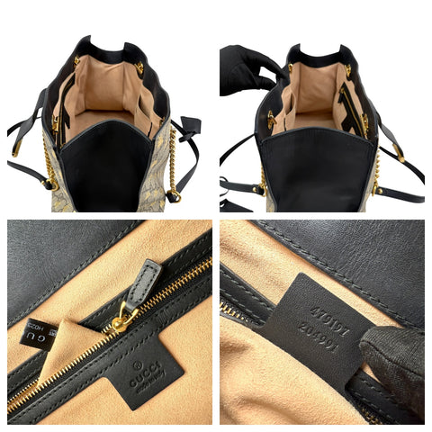Gucci Beige/Black GG Coated Canvas Supreme Gold Bee Print Small Padlock Shoulder Bag