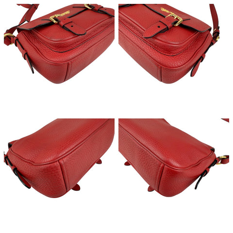 Pre-owned prada red leather buckle flap shoulder bag front