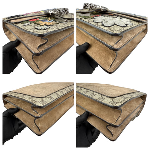 Gucci Beige Embroidered GG Supreme Canvas & Brown Suede Medium Dionysus