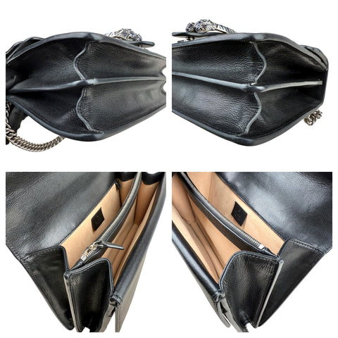 Gucci Dionysus Shoulder Bag – Black & White Geometric Leather with Silver Chain