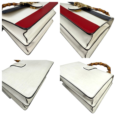 GUCCI Calfskin Bamboo Web Medium Dionysus Top Handle Bag White Blue Hibiscus Red
