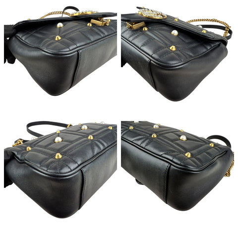 Gucci Black Leather GG Marmont Pearly Shoulder Bag