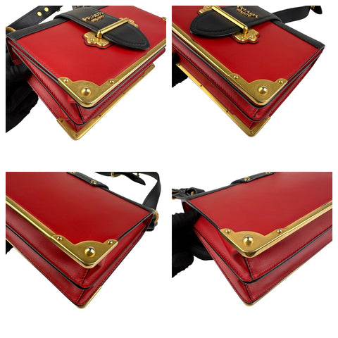 Prada City Calf And Saffiano Leather Cahier Crossbody Bag Red/Black handbag