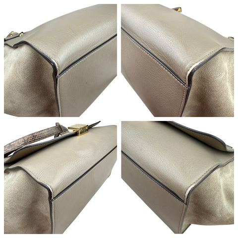 Celine Trapeze large model handbag in beige leather and beige suede