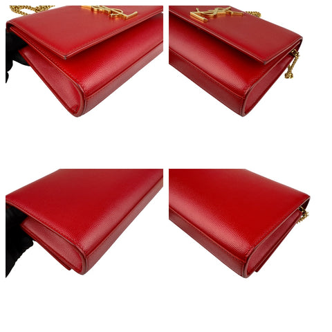 Saint Laurent Eros Red Grained Leather Monogram Kate Flap Bag
