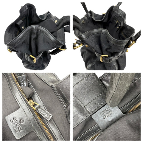 Gucci Black GG Canvas and Leather Jockey Tote