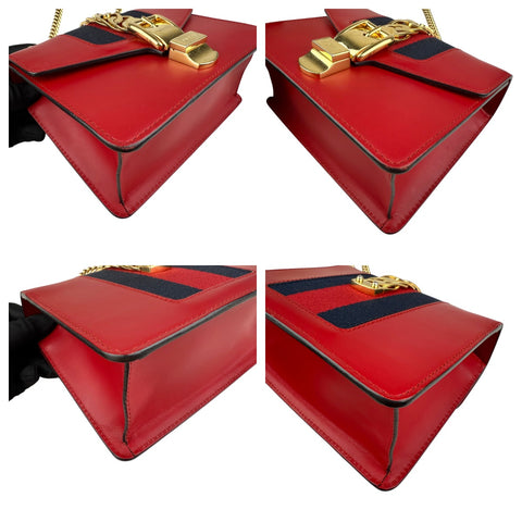 Gucci Sylvie Mini Chain Shoulder Bag Red Leather