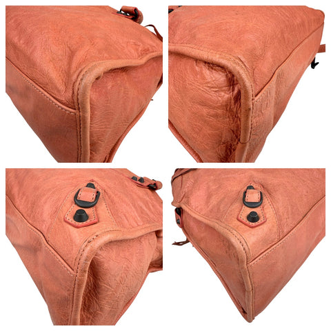 Balenciaga Motocross The First Bag Agneau Leather Studs Hardware City Tote Pink