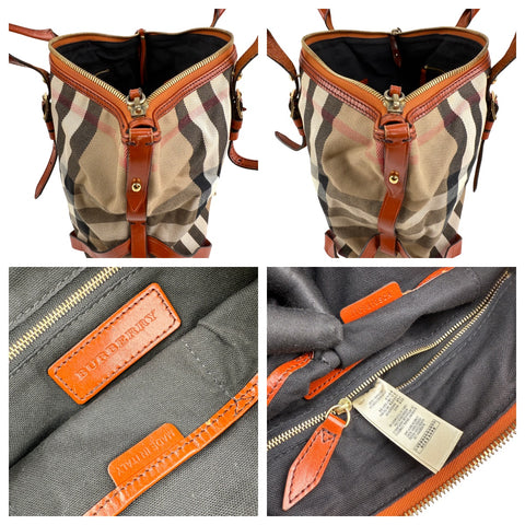 Burberry Leather and Bridle House Check Canvas Salisbury Tote Bag
