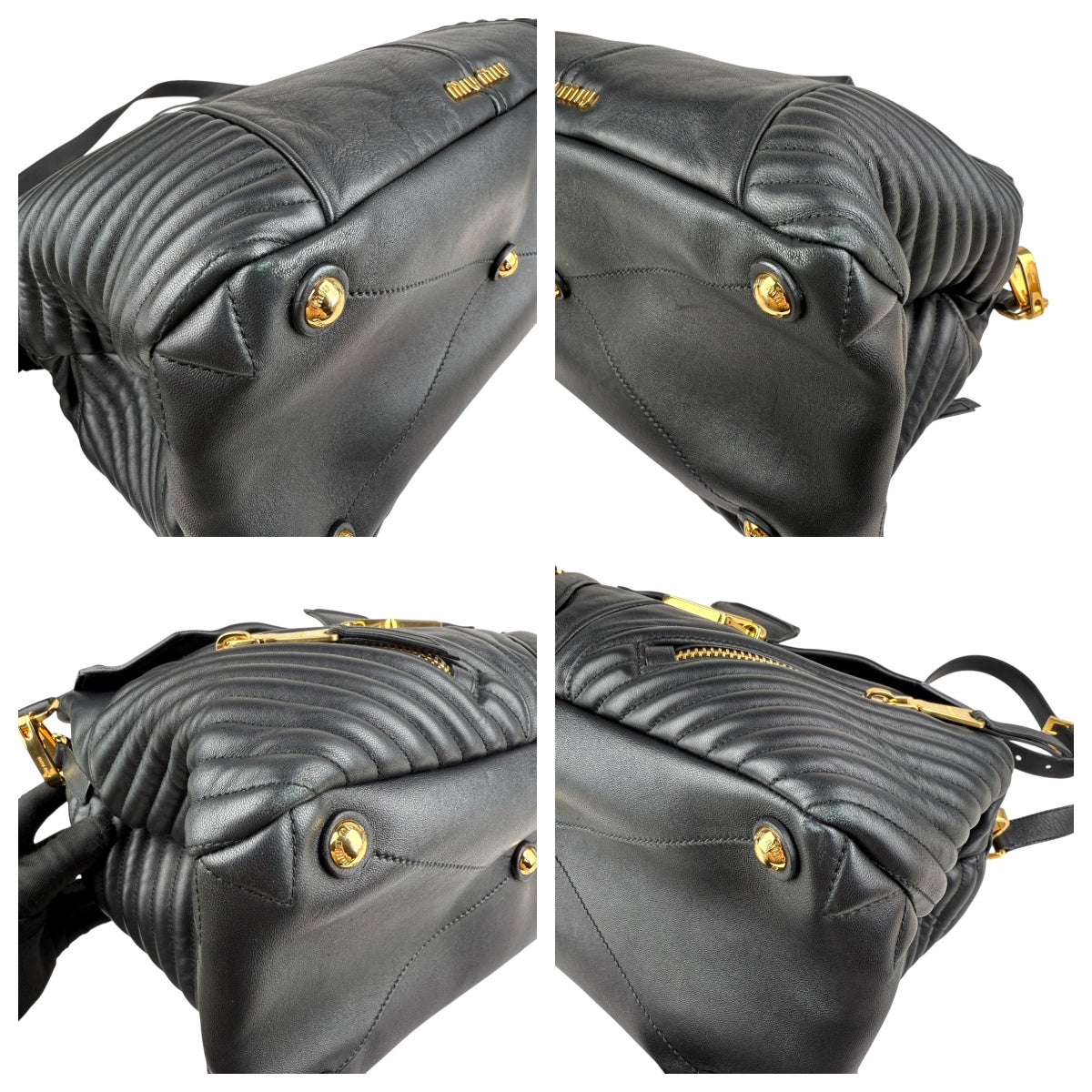 Pre-owned miu-miu-black-quilted-leather-biker-top-handle-bag-front