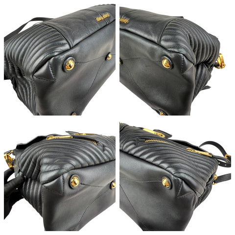 Pre-owned miu-miu-black-quilted-leather-biker-top-handle-bag-front