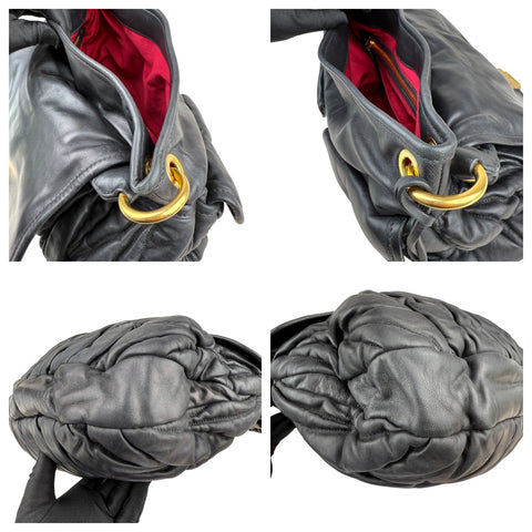 Miu Miu Matelasse Leather Hobo Black