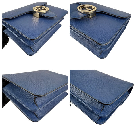 Pre-owned gucci-blue-leather-medium-interlocking-gg-shoulder-bag-front