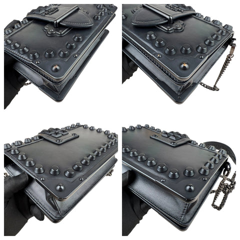 Prada City Calfskin Saffiano Studded Cahier Crossbody Clutch Bag Black