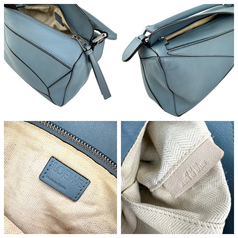 Loewe Calfskin Small Puzzle Bag Stone Blue