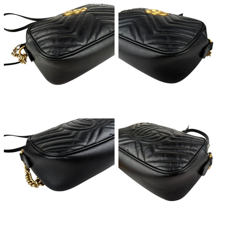 Pre-owned gucci gg marmont shoulder bag small black leather front