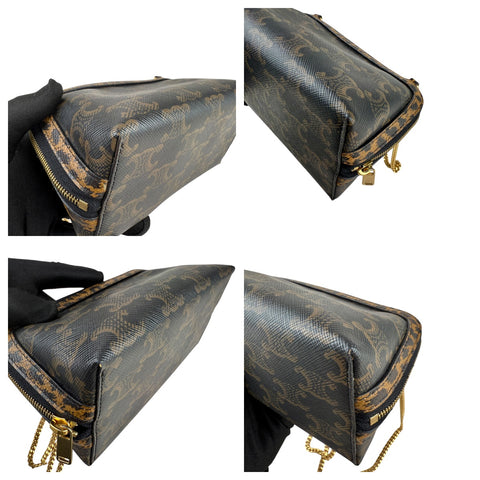 Celine Triomphe Canvas Calfskin Leopard Print Mini Clutch on Chain Black Tan