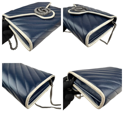 Gucci Blue GG Marmont Wallet on Chain Navy