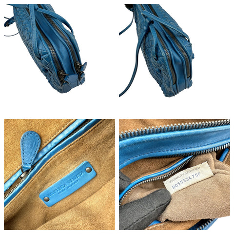Bottega Veneta Blue Intrecciato Leather Nodini Crossbody Bag