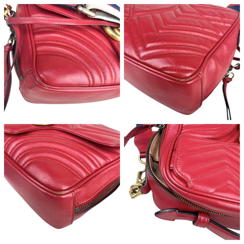 Gucci Medium GG Marmont Matelasse Chevron Top Handle Red